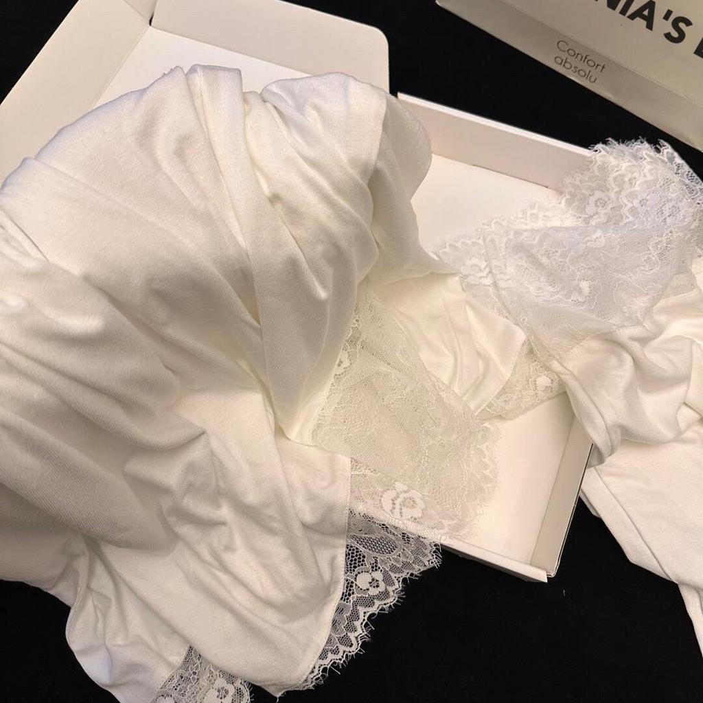 White Moon Beauty Women's Long Sleeve Modal Cotton Homewear with Pads - Loose Fit, Soft Spring/Fall Loungewear