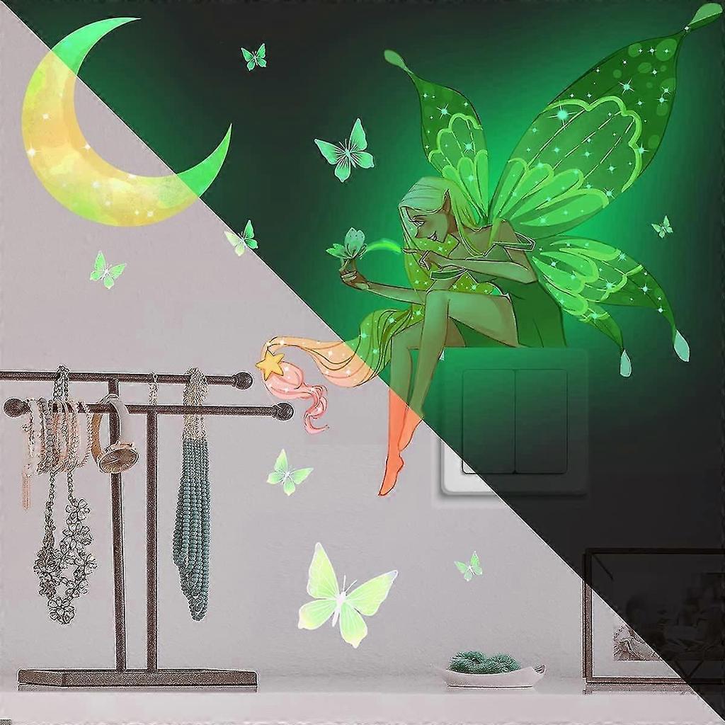 Glow in The Dark Butterfly Fairy Wall Sticker Luminous Moon Butterflys Wall Decals Cartoon Flower Fairy Princess Wall Stickers