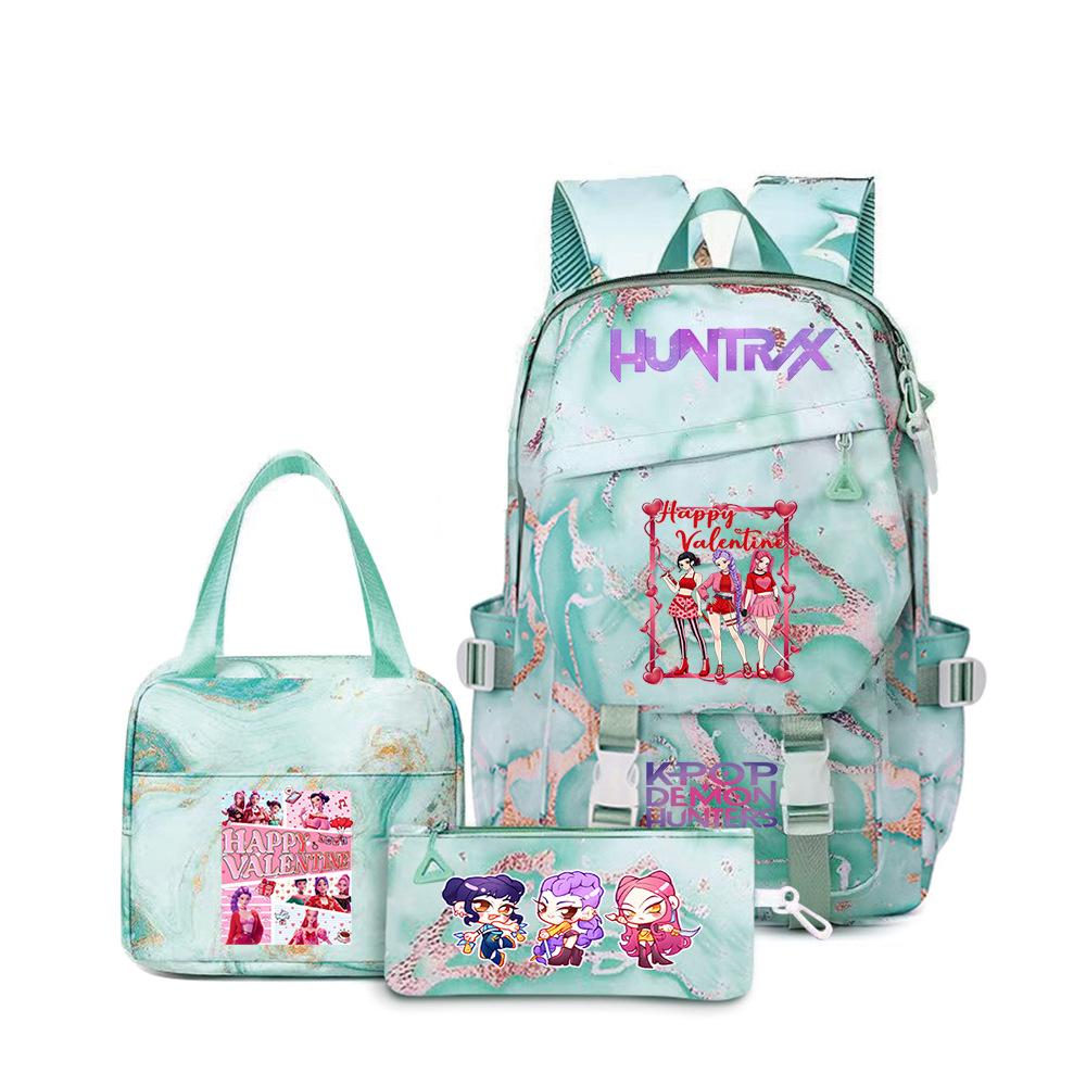 K-Pop Demon Hunter Girl Group Backpack Demon Boy Group Cartoon Anime Lunch Bag Pencil Case Three-Piece Set