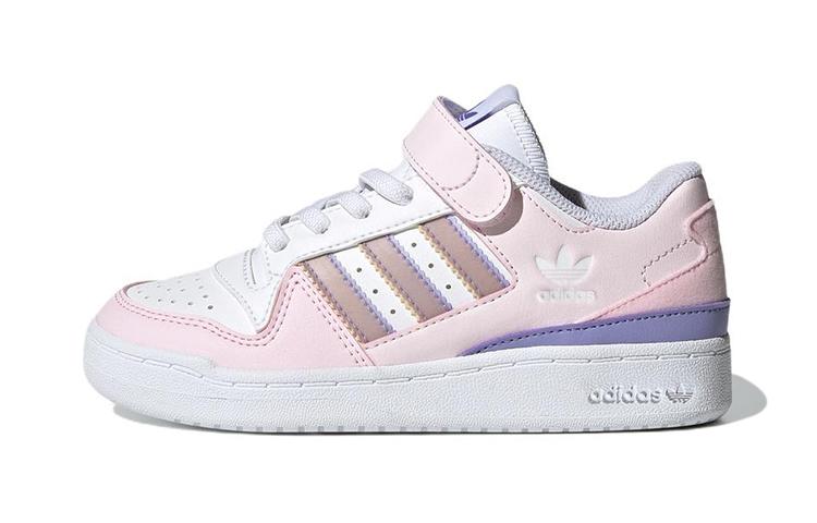 Adidas Originals FORUM El C Synthetic Leather Abrasion Resistant Low top Kids' Skateboarding Shoes Pink White GY8197