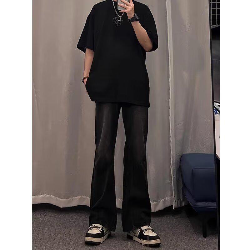 Мужские высокие черные расклешенные джинсы - American Vibe High Street Style