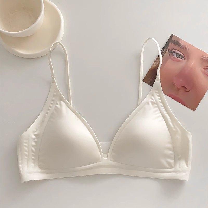 Douyin] Naked seamless glossy underwear light luxury mesh stitching triangular cup small chest gathering girl bra