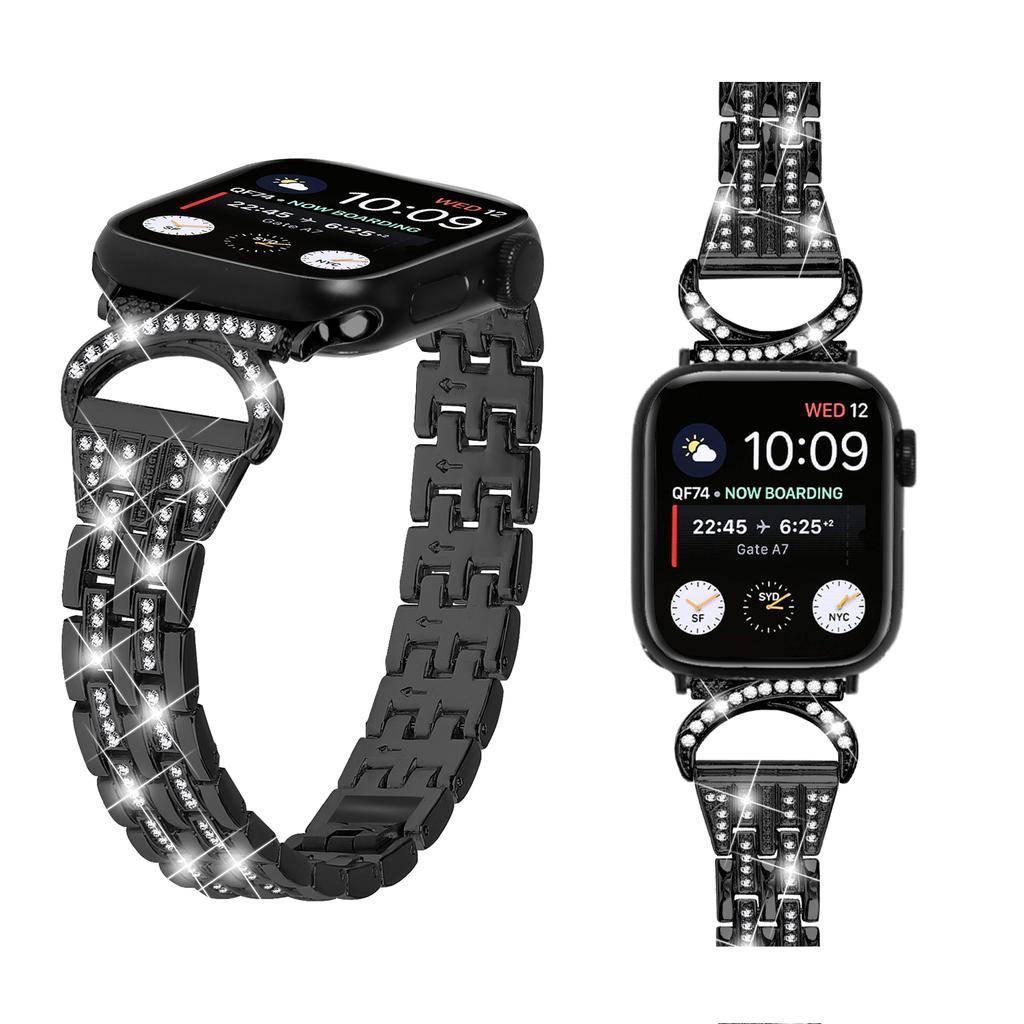 Watch Band for Apple Watch Series 10 42mm/9 8 7 41mm/SE (2023) SE (2022) SE 6 5 4 40mm/3 2 1 38mm Stainless Steel Rhinestone Decor 5-Bead Strap