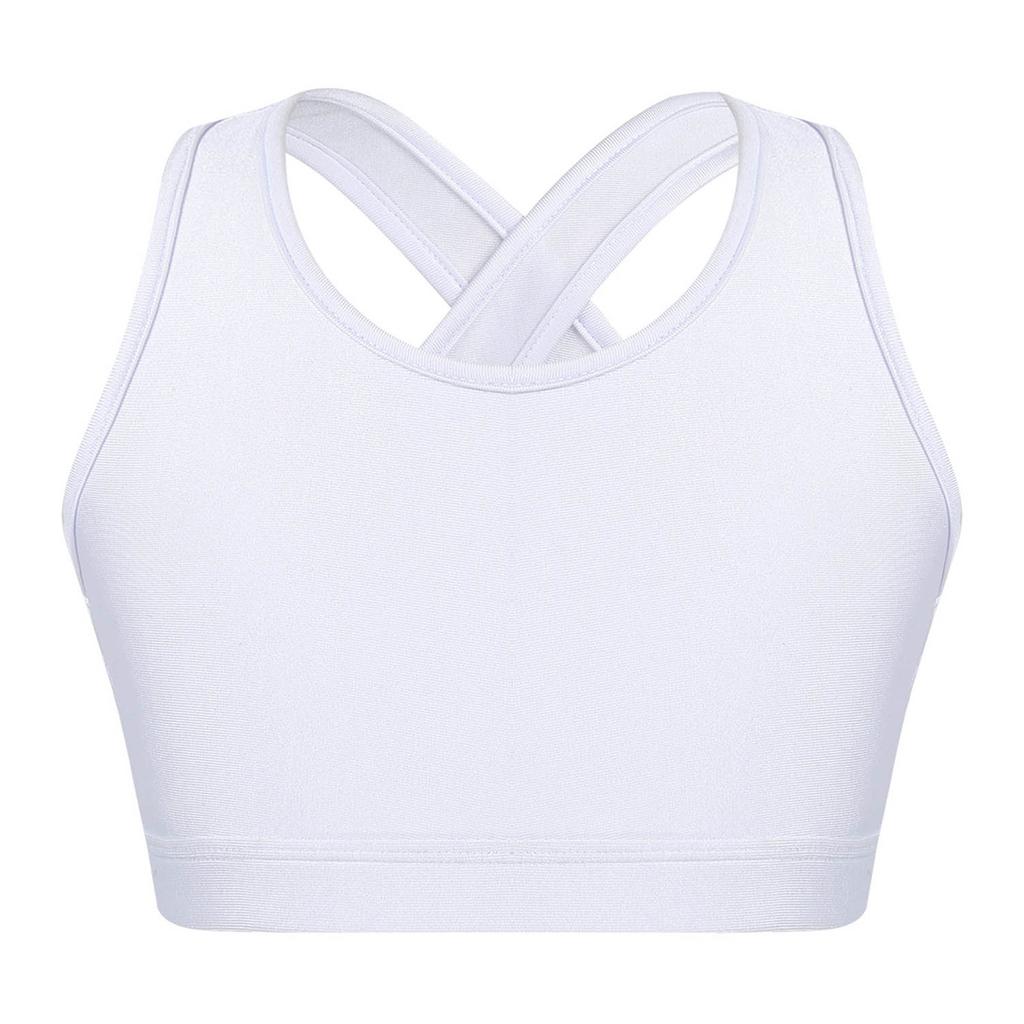 Kids Girls Dance Top Sport Cropped Top Vests Shoulder Straps Sleeveless Keyhole Back Shockproof Running Gym Yoga Sports Bra Top