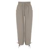 Women Pants High Elastic Waist Drawstring Wide Leg Loose Deep Crotch Pleated Ankle-banded Pockets Solid Color Soft Lady Casual Trousers