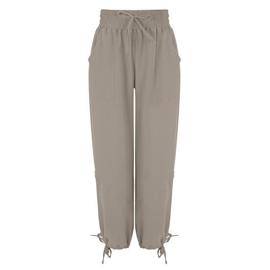 Women Pants High Elastic Waist Drawstring Wide Leg Loose Deep Crotch Pleated Ankle-banded Pockets Solid Color Soft Lady Casual Trousers