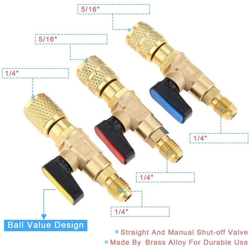 ABUL-R22 Refrigerant Ball Valve Brass Air Conditioning Refrigerant Shut-Off Valve Connecting To Hose Refrigeration Tool
