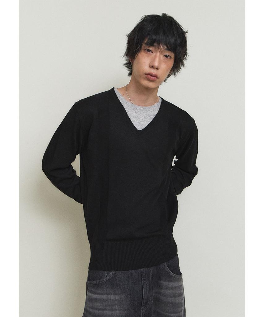PARADIGMFILM [Ep.01] Reverse V-Neck Layered Knit (Black Gray)