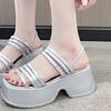 Fashion Silver Wedge Sandals Women Platform Shoes Black Belt High Heels Gladiator Chunky Heeled Sandals Summer Wedges Zapatos De Mujer