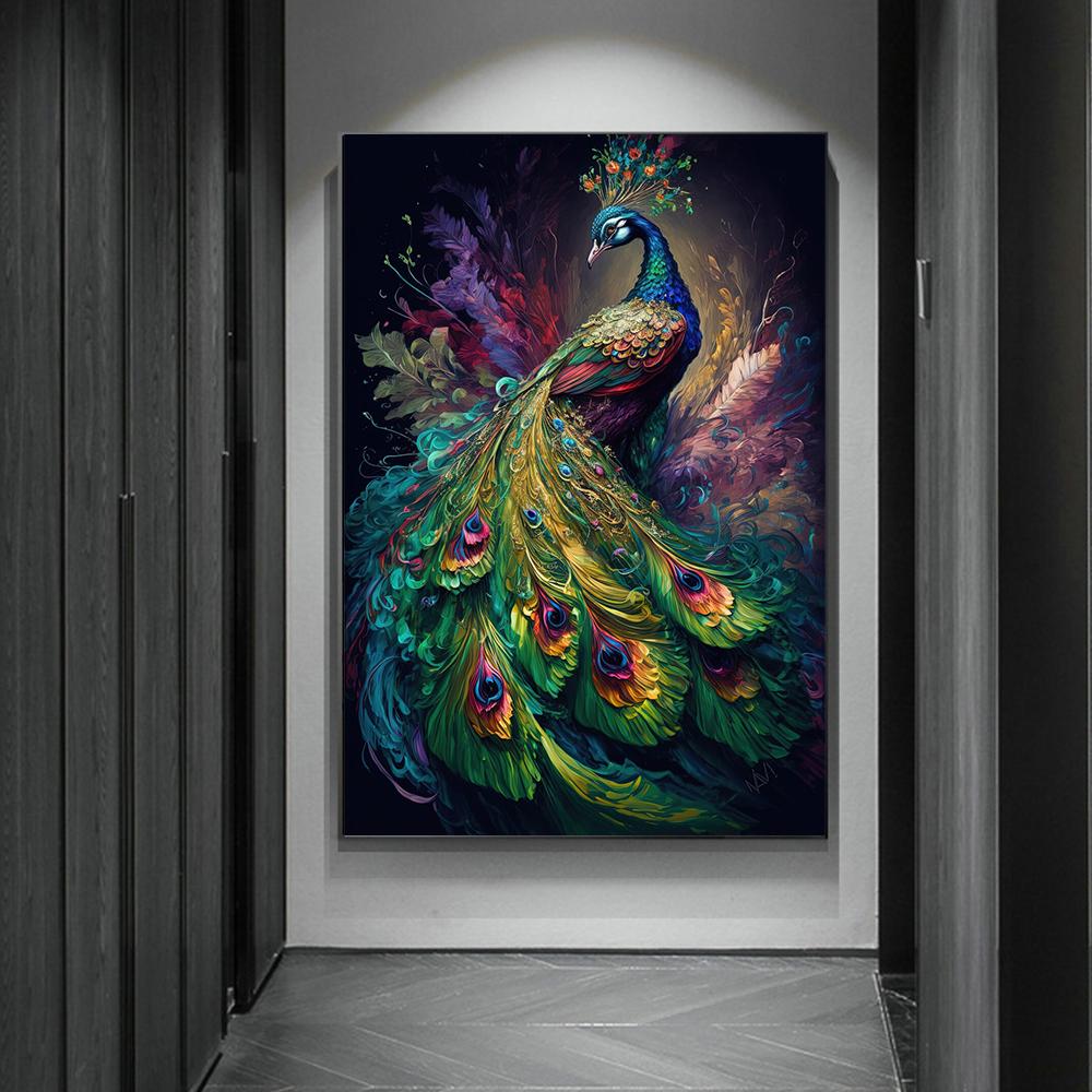 Красивый и гордый павлин Красочные животные Напечатанная на холсте фреска HD Плакаты Художественные идеи Современная гостиная Домашний офис Фотографии Украшения Куадрос