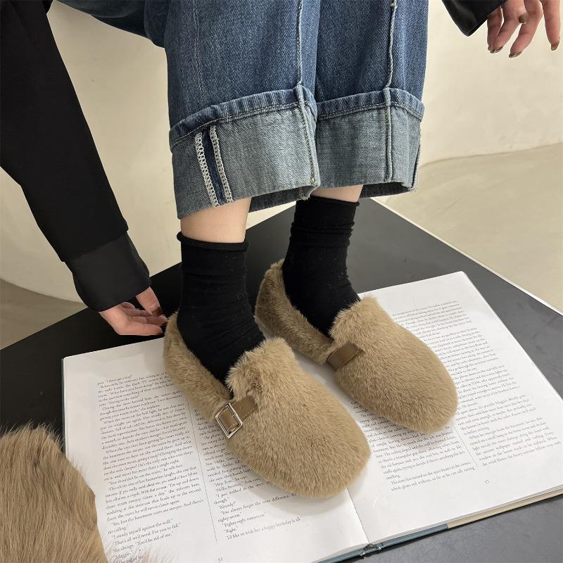 Мода Носок круглой формы Женская повседневная женская обувь Кроссовки Белая кожаная обувь Слипоны Лоферы Мех Мягкие Мокасины Слипоны Новинка Зима Досуг Базовый