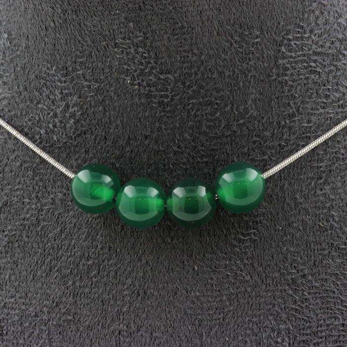 Stones and Minerals. Necklace 4 Green Agate Beads 8 Mm. Stainless Steel Chain Necklace Women Men. Customizable Size.