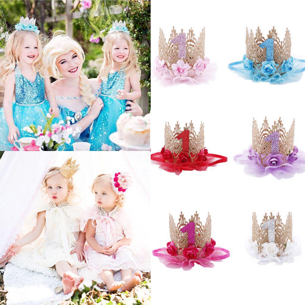 Kids Gift Boys Girls Princess Crown Hair Band 1 Years Old Baby Birthday Hat Flower Headwear