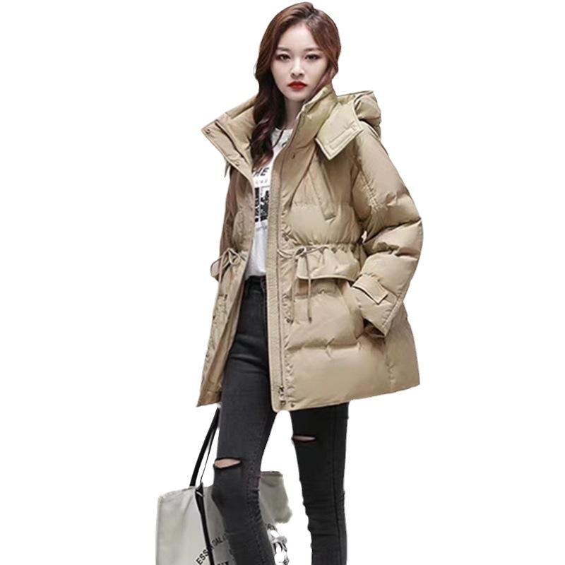 Пуховик женский на липучке, средней и длинной длины, повседневный, с тонкой белой талией