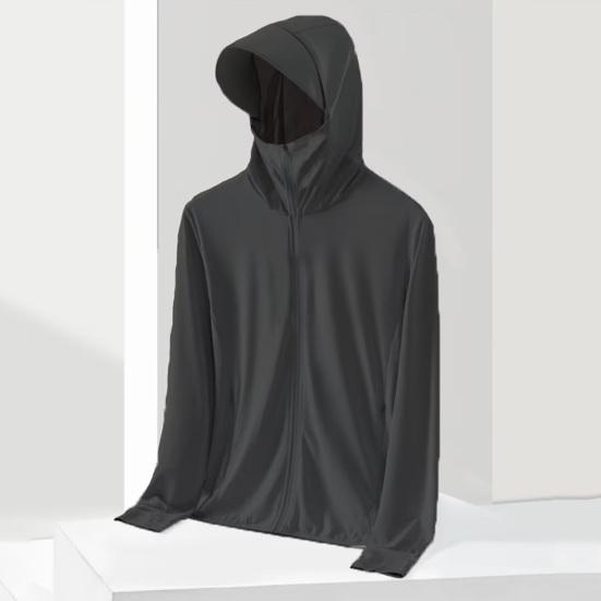 Мужская и женская солнцезащитная одежда с капюшоном, удлиненные поля, длинный рукав, солнцезащитное пальто, однотонная застежка-молния