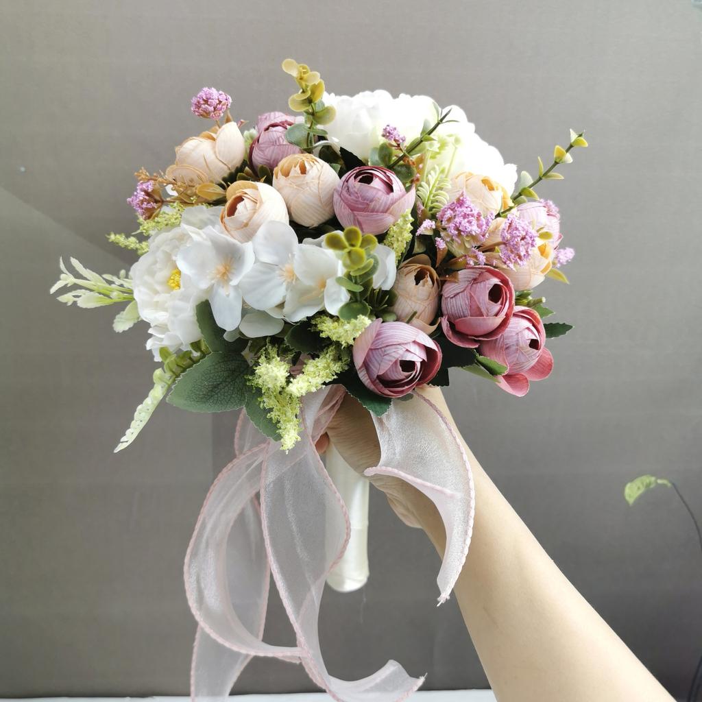 Artificial Roses Flowers Hydrangea Camellia Wedding Bouquets for Bride Bridesmaid Bridal Bouquet for Rustic French Vintage Formal Wedding Home Decor