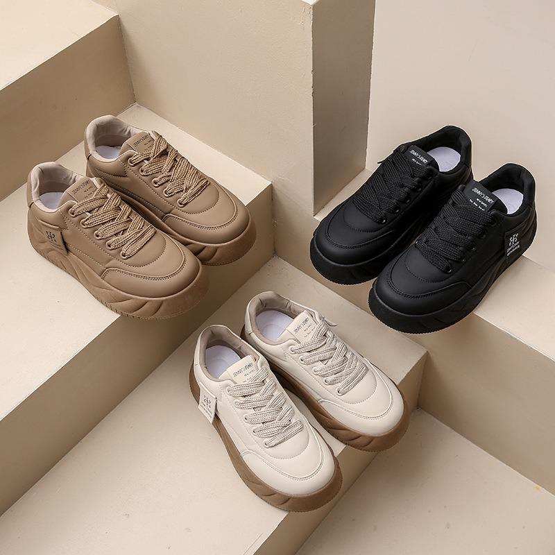 Мода 2024 года, осень, мода, женская повседневная обувь, однотонные кроссовки на платформе со шнуровкой, удобные женские туфли на плоской подошве, Zapatillas De Mujer