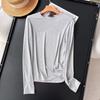 MD Women's New Gray Base Ride Slim Fit Thin Cotton Round Neck Long Sleeves T-shirt 06208511803