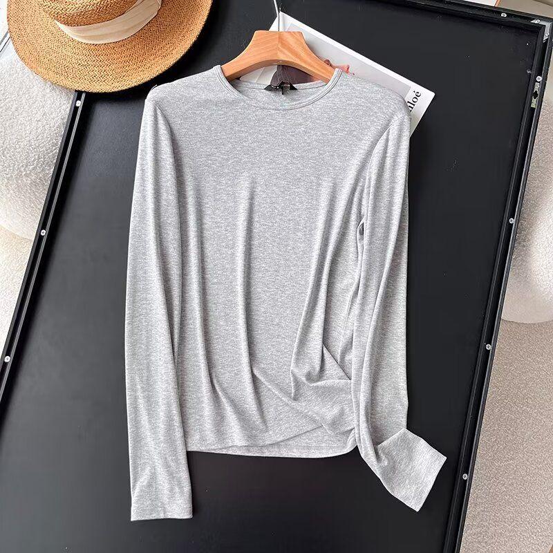 MD Women's New Gray Base Ride Slim Fit Thin Cotton Round Neck Long Sleeves T-shirt 06208511803