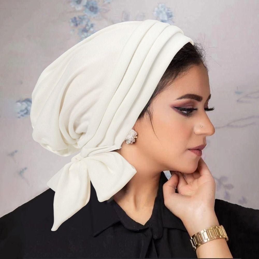 Pre-Tied Turban Chemo Cap Ruffle Islamic Cancer Headwear Scarf New Muslim Women Hijab Bonnet