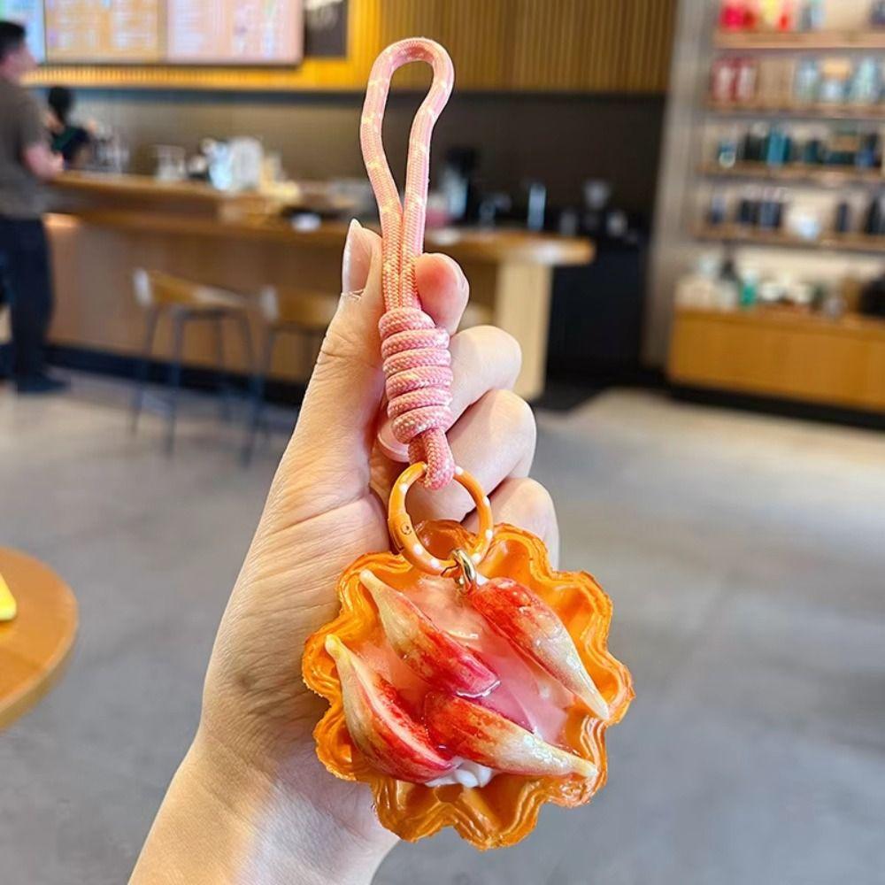 Cute Fruit Egg Tart Keychain Cartoon Food Shaped Keyring Baking Decorations