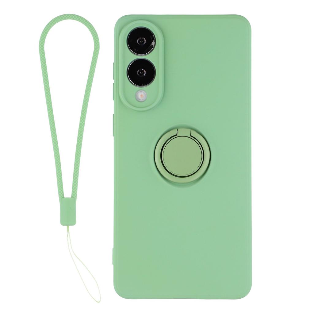 Силиконовый чехол для Samsung Galaxy S25 Edge с кольцом-подставкой и ремешком.