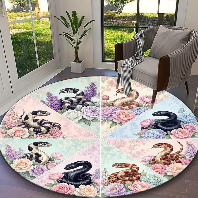 Blush Floral Parrots Carpet, Non-slip Office Chair Rug, Digital Print Home Round Rug, Unique Festival Decorations