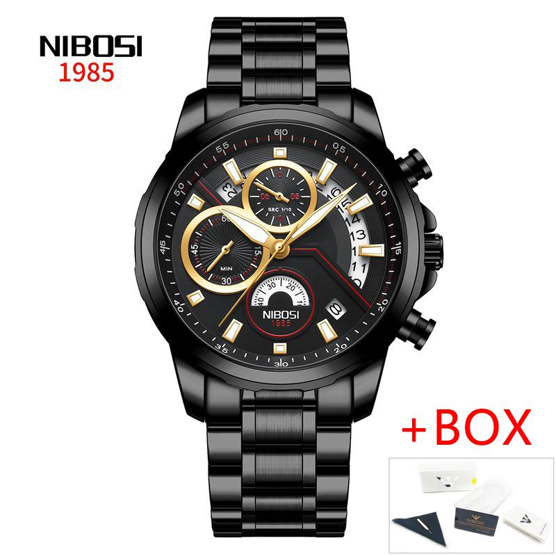 NIBOSI Mens Watches Top Brand Luxury Chronograph Quartz Watch for Men Stainless Steel Waterproof Fashion Watch Relogio Masculino