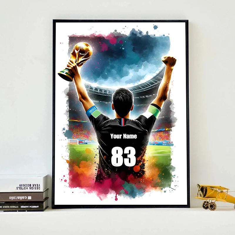 Personalized Football Player Posters Unique Watercolor Football Canvas Painting Idea Sport Gift