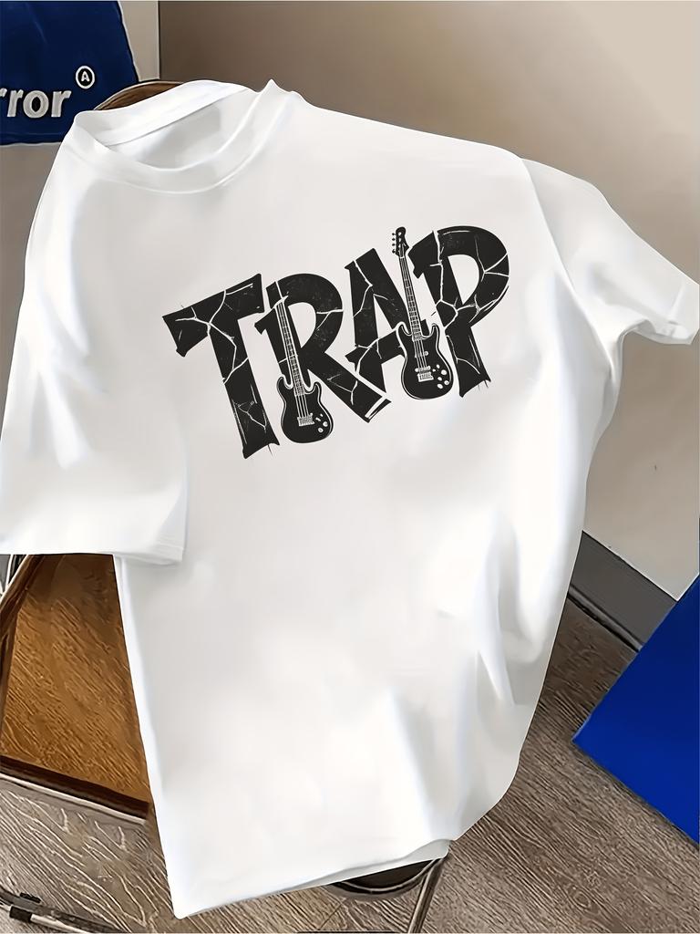 Unisex T-shirt Men'S Casual Fashion T-Shirt, Music TRAP Bass Ripped Individual Pattern, American Street Style Print