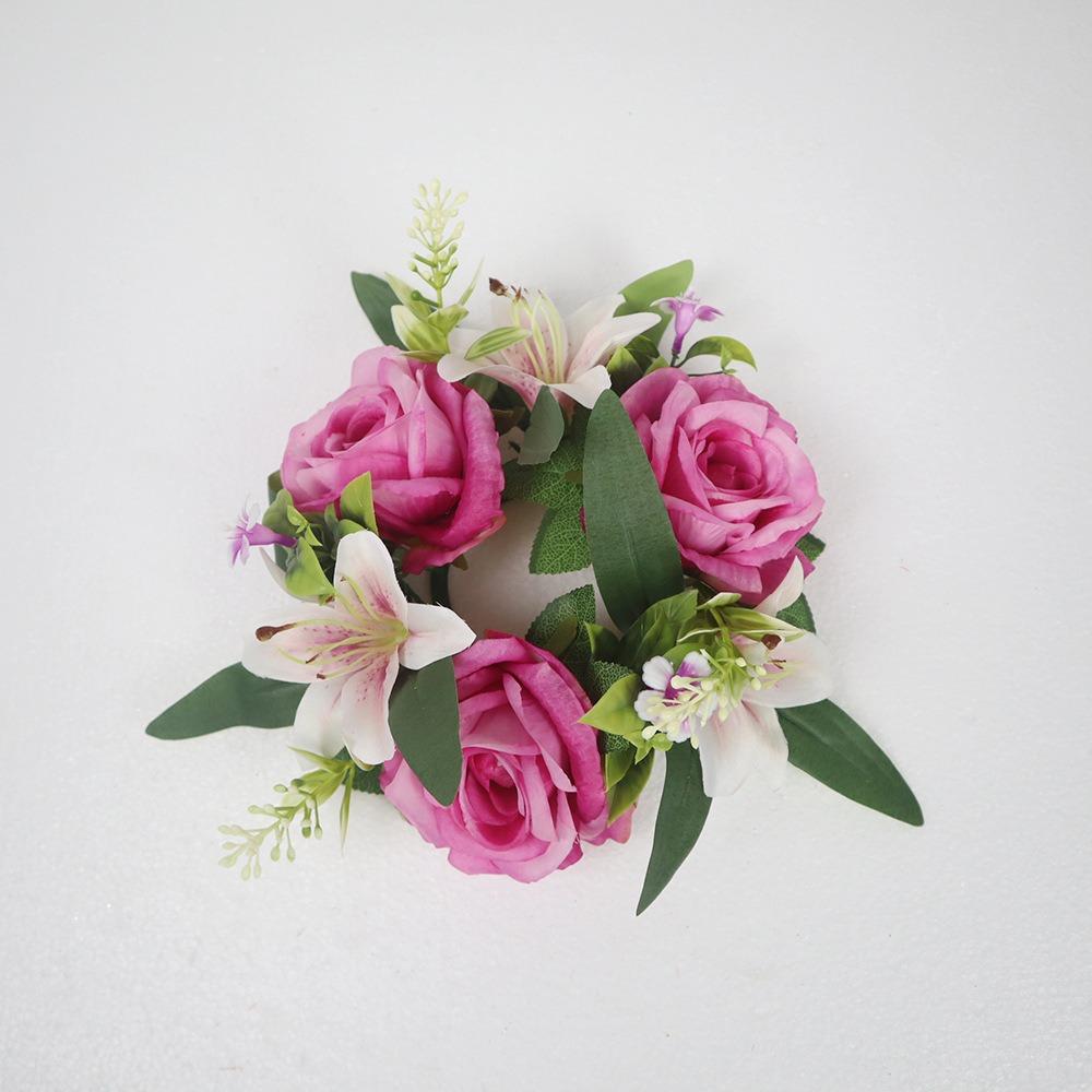 Silk Candle Ring Artificial Flowers Mini Rose Wreath New Candlestick Wreath Dining Table Core