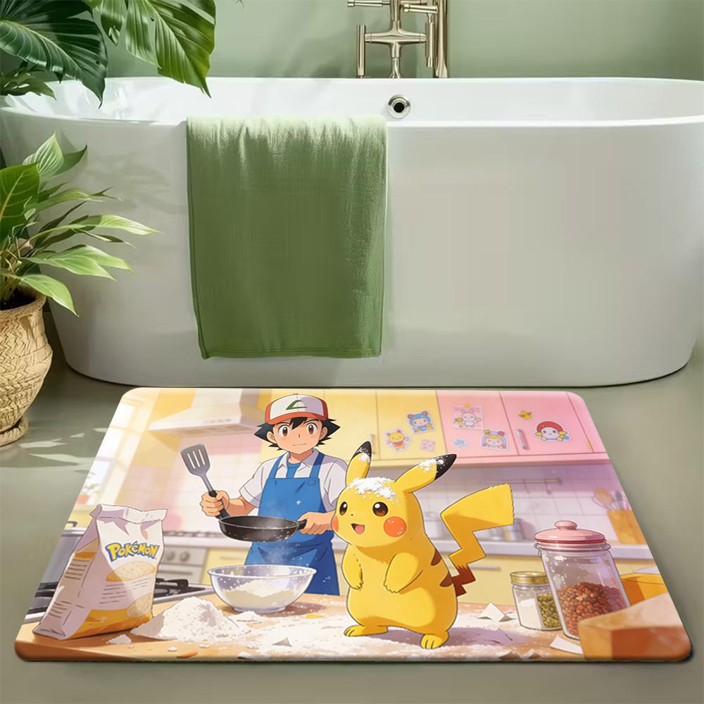 Pokemon Characters All Over Print Non-slip Doormat, Soft Absorbent Floor Rug for Home Decor