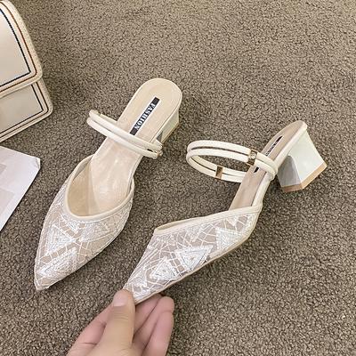 Модные Новые Популярные Летние Женские Мюли Шлепанцы на Высоком Каблуке Элегантные С Острым Носком Слипоны Слайды Обувь для Танцев Вечеринки Выпускного Вечера Zapatos Mujer