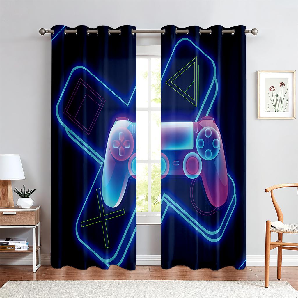 2PCS Living Room, Bedroom, Gaming Room, Cool Game Controller Printed Curtains, Light-Transmitting Decorative Custom Curtains
