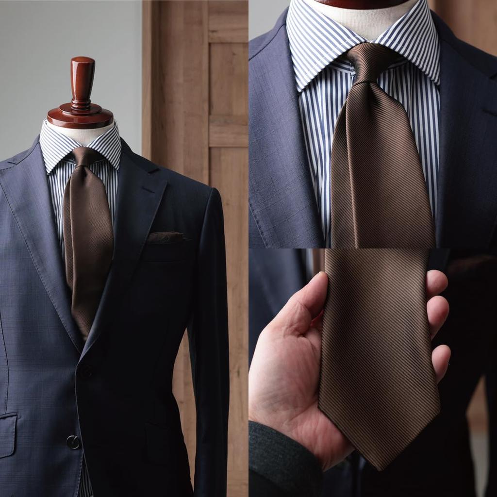 [Y&TAILOR] Галстук, Сделано в Киото, Сделано в Танго, Однотонный, 16 Мом Шелка, 100% Высококачественный, Сделано в Японии, Стильный, Для бизнеса, Подарок (коричневый)