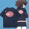 Аниме GIRLS Und PANZER Футболка Акияма Юкари Та же Мультяшная Рыба Принт Футболка Унисекс Женская Высококачественная Хлопковая Футболка с Коротким Рукавом