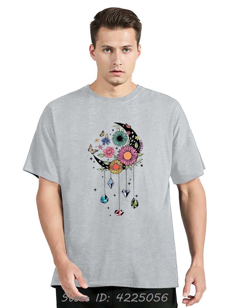 Fashion Tshirt Floral Moon Print Drop Shoulder Tshirt Casual Short Sleeve Loose T Shirt Summer Clothing Casual Graphic Top