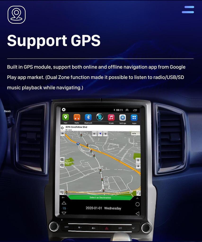 Совместимая система CarPlay Android 13 для Ford Everest, Ranger и Endeavour 2015-2022 годов выпуска.