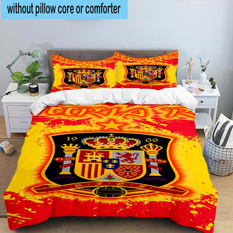 3pcs Spain FC Crest Printed Bedding Set Duvet Cover Closure Includes 1 Duvet Cover & 2 Pillowcases Bedding Sets Home Decor Gifts