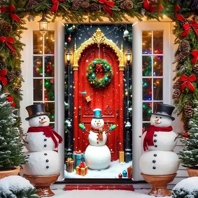 Рождественский Снеговик Накладка на Дверь Украшение С Рождеством Штора Navidad Санта Открой Дверь Баннер Добро Пожаловать Фон