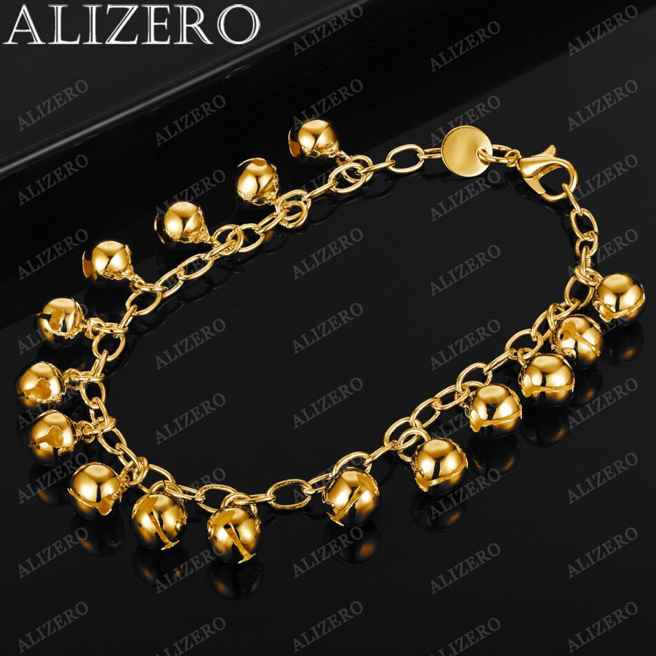 ALIZERO 18K Gold Bracelet Bell Beads Bracelets For Woman Fashion Wedding Party Gift Fine Jewelry Wholesale