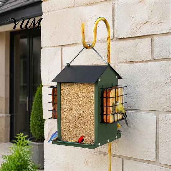 Wild Birds Food Holder Metal Bird Suet Feeder, Hanging Feeder with Cage, Outdoor Backyard Station House Shaped for Outdoors Garden Yard Decor Creative