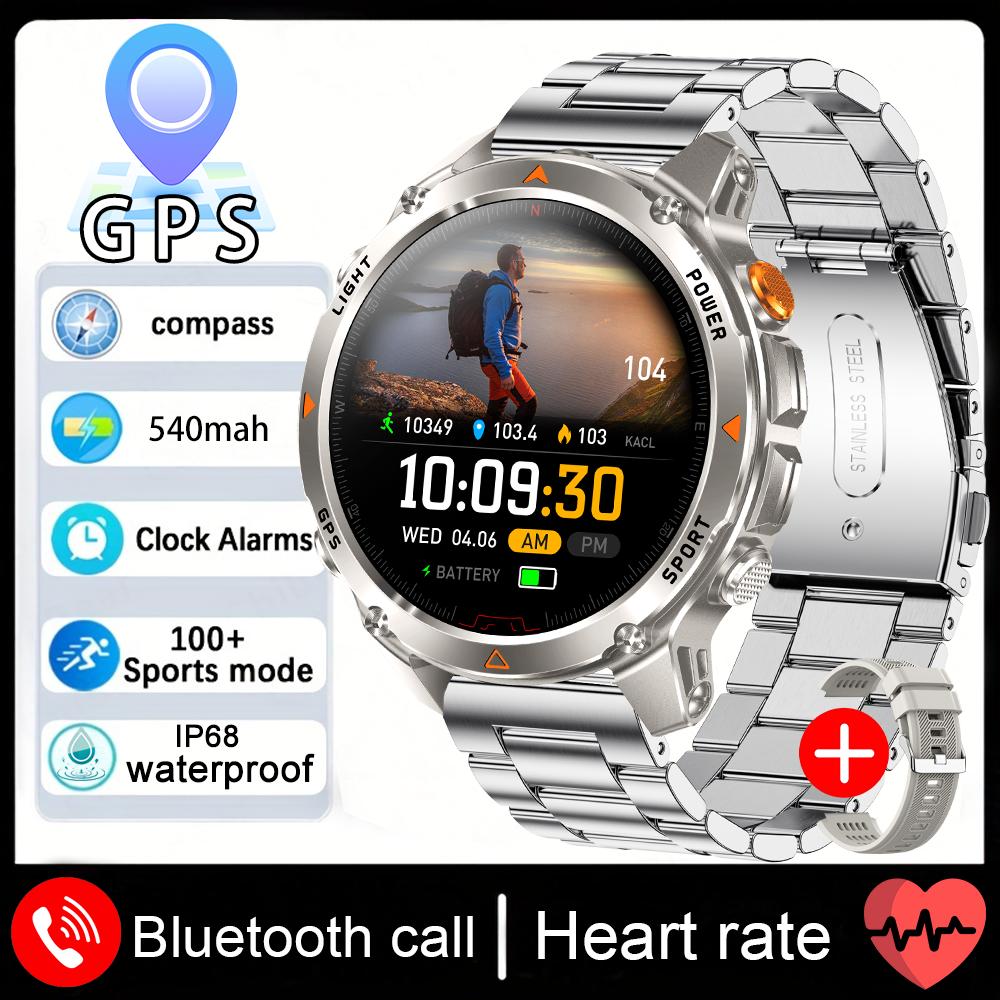 Новые мужские умные часы с Bluetooth для звонков, военные, 2,01-дюймовый экран, водонепроницаемость 5ATM, двухчастотный GPS, для активного отдыха и спорта
