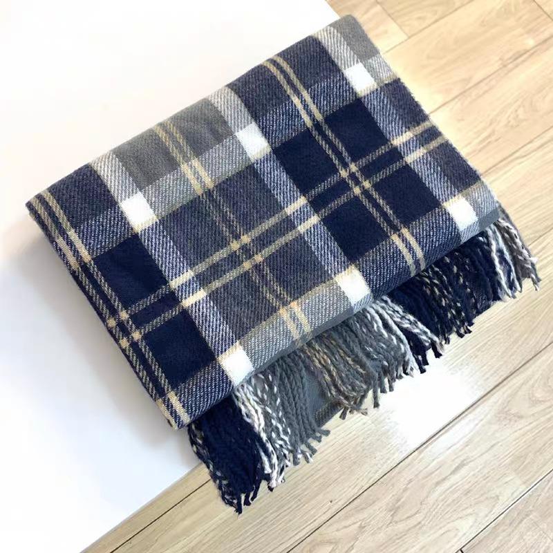 Plaid Scarf Women's Atmosphere Warm New Dry Rose Powder Autumn and Winter White Soft Fringed Shawl Scarf