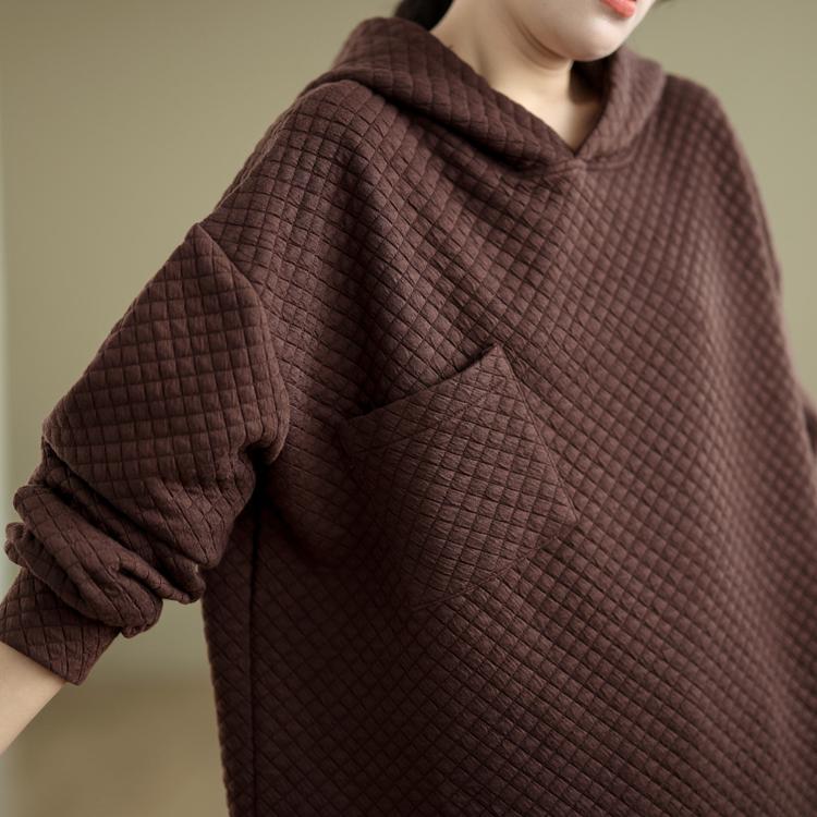 DIMANAF 2024 Autumn Vintage Pullovers Tops Women Plaid Clothing Hoodies Sweatshirts Oversize Loose Casual