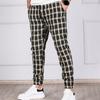 Men Pants Color Matching Plaid Print Drawstring Elastic Waist Ankle-banded Pockets Mid Waist Soft Casual Breathable Sports Jogging Trousers