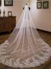 Длинные соборные свадебные фаты для невест, одноярусная фата, цветочное кружево, мягкая фата из тюля с гребнем 3x3 м