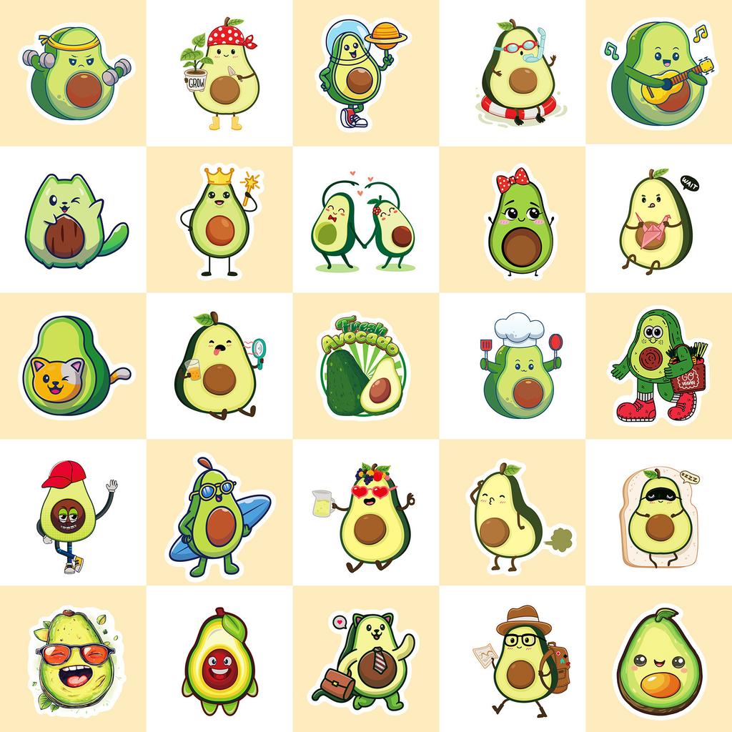 50 Cartoon Avocado Stickers Cute Avocado Stickers Fruit Personality Stickers