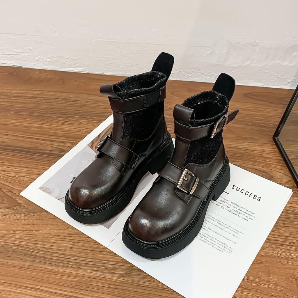 British Style Retro Martin Boots Belt Buckle Korean Version of Short Boots Internet Celebrity Tide Thick Sole Heightening Boots Niche Fashion Boots