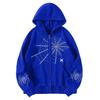 Mens Oversized Hooded Zip-Up Sweatshirt With Spider Print Retro American Style Loose Fit Winter Outerwear